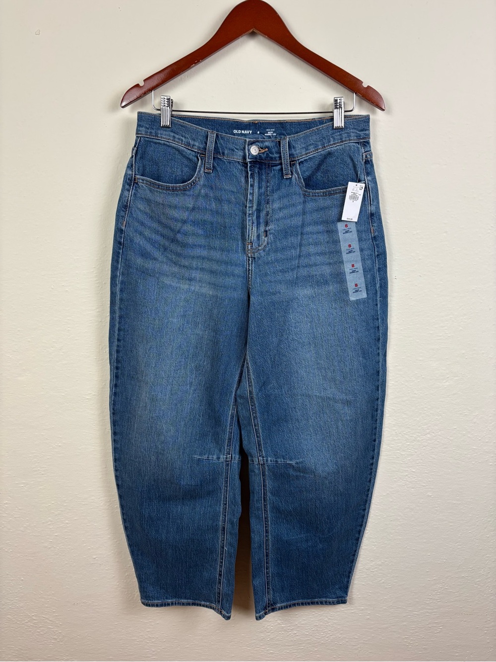 NWT Old Navy Women’s 8 High Rise WOW Barrel Leg Blue Denim Jeans